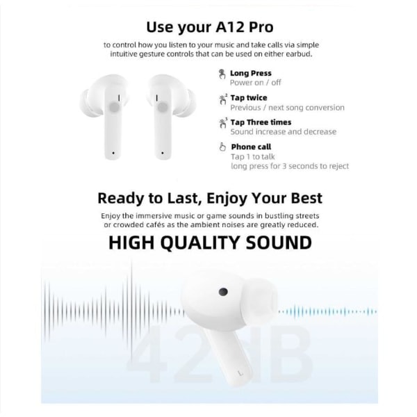 Helt trådløse Pro TWS Bluetooth Stereo In-Ear Hodetelefoner USB-C Svart
