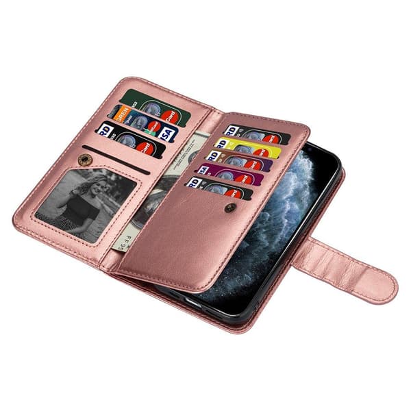 iPhone 12 Mini - Stilrent 9-Kort Pungcover Rosaröd
