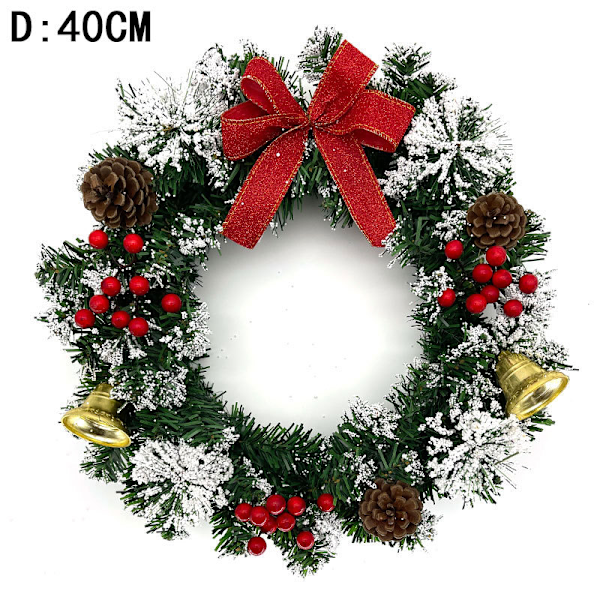 Christmas Wreath for Front Door 15.7 Inch Artificial Winter Hanging Wreath for Front Door/Window with Pine Cones, Bell, Berries and Bow