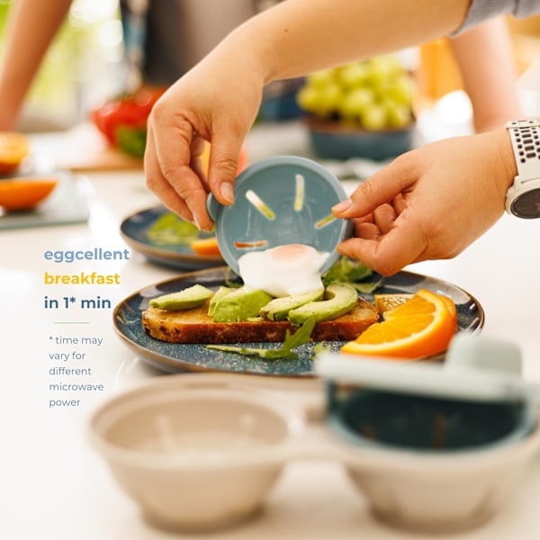 Mikrobølgeovn Æggepocherer 2 BPA-fri opvaskemaskine sikker pocherede æg maker, Non Stick Æg Mikrobølgeovn Komfur, 1 Min Hurtig Poch Æg Coddlers til Mikrobølgeovn...