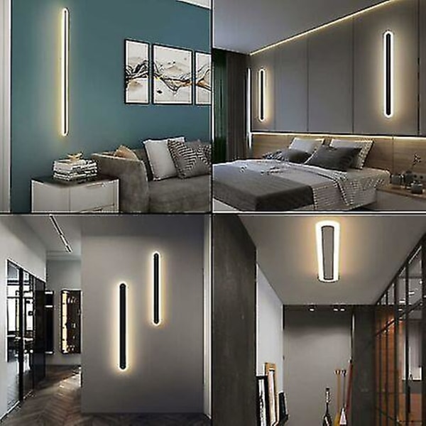 15w innendørs vegglampe, 40cm lang LED-lys, 3 fargetemperaturer, soverom stue trapp korridor svart stor vegglampe svart