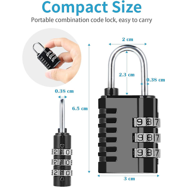 Liten 3-siffrig återställningsbar hänglås för gym och resor (4-pack)