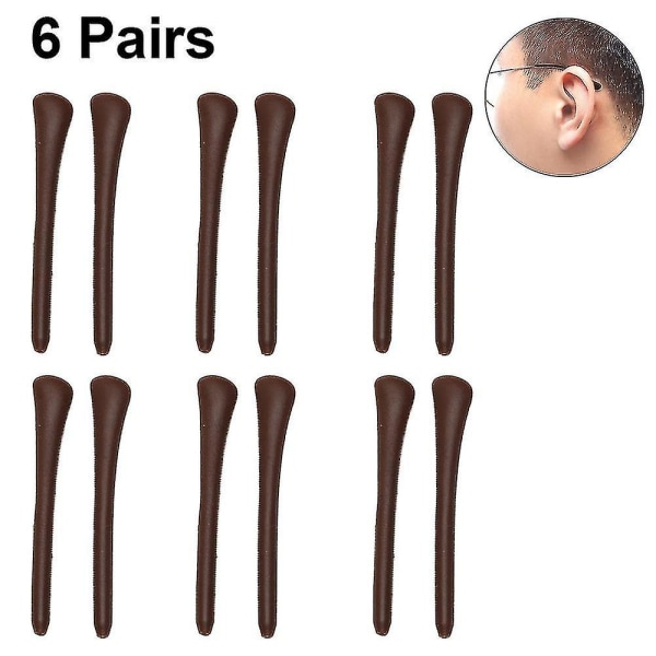 6 Pairs Silicone Eyeglasses Temple Tips Sleeve Retainer, Anti-slip Elastic Comfort Glasses Retainers(brown)