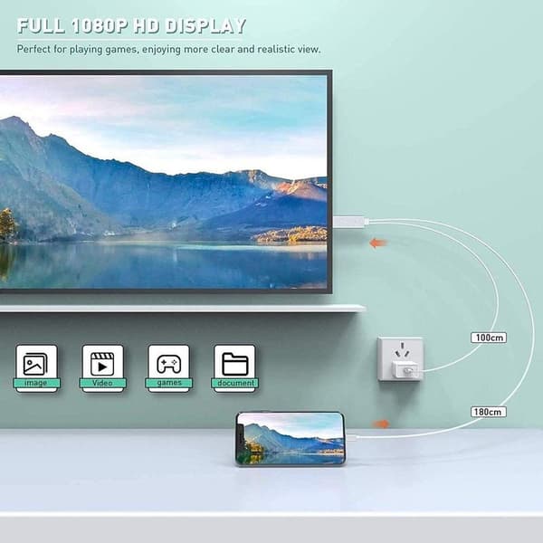 Lightning til HDMI-kabeladapter, iPhone iPad til TV, 1080p