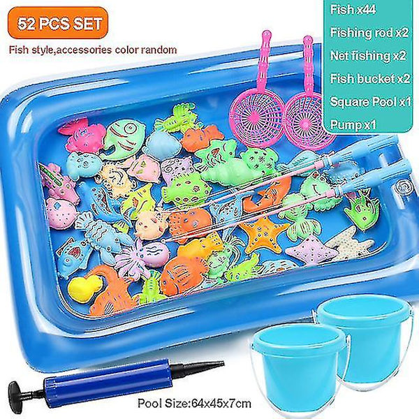 Magnetiskt fiskeset för barn med uppblåsbar pool, leksaker för vattenlek, fiskespel, utomhusleksaker, födelsedagspresent