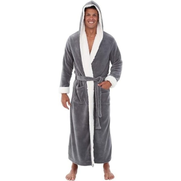 Herre morgenkåbe, Stor og Lang Plys Fleece Hættebadekåbe med To Store Forlommer - 2XL - Badekåbe Hjemmetøj Nattøj
