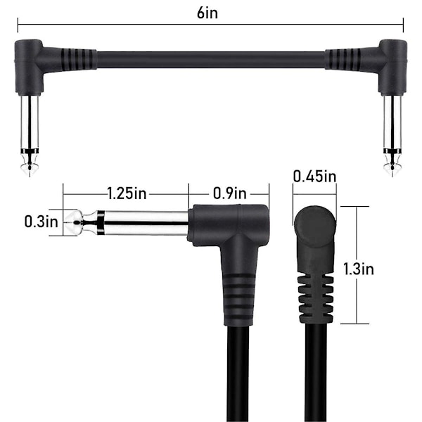 6-pak 6 tommer Guitar Patch Kabel, Instrument Guitar Pedal Kabel Højre Vinkel Skærmet Pedalbræt Ca