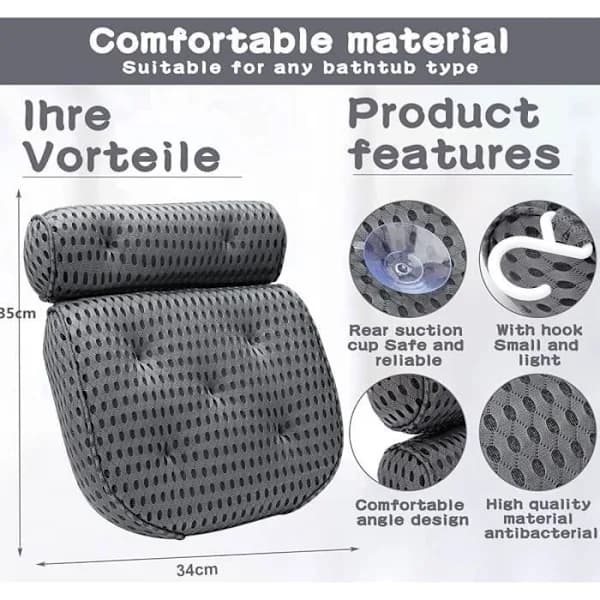 Ergonomisk badkudde med teknologi - Grå - Rektangulär - Använder 4D Air Mesh-teknik[co]