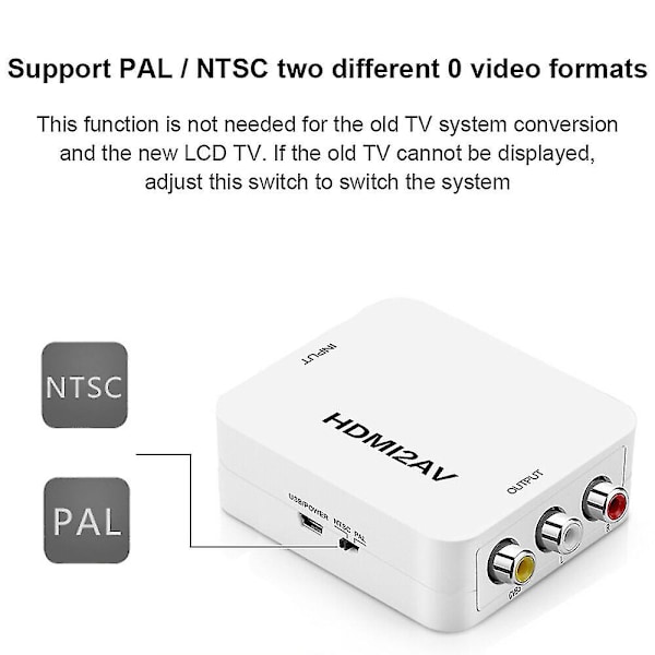 Komposit HDMI till AV Video Audio Konverter Adapter Kompatibel med Kamera Dvd Vhs Vcr Psp Xbox Ps2 till Ny Monitor eller Projektor