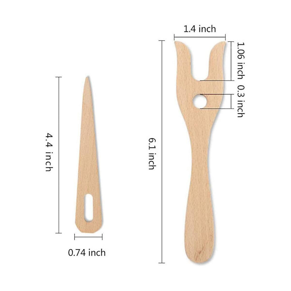 2 set trävirkningsgaffel stickningsgaffel med öglanål bärbar flätad stickningsgaffel för praktik