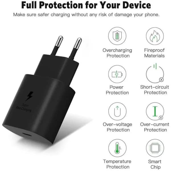 Opladeradapter - E.F.CONNECTION - 25W Hurtig - USB-C - Kompatibel med Samsung Galaxy - Sort Svart
