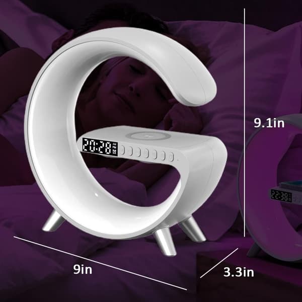 Multifunctional Wireless Charger Alarm Clock Speaker - White
