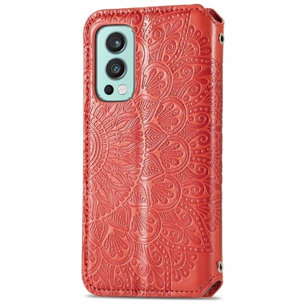 OnePlus Nord 2 5G - Mandala Trykt Læder Etui - Rød