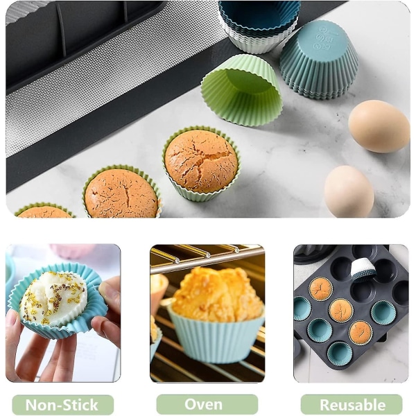 12 stk. genanvendelige silikone cupcakeforme - køkkensæt med nonstick muffinforme