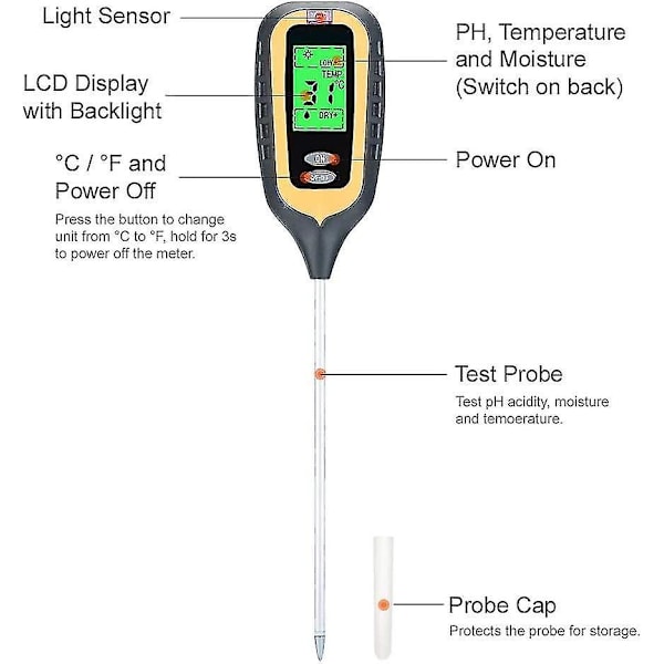 Morthan 4-i-1 jordtester, jordtester, fugtighed, lys, temperatursensor, Ph-syreindikator, til