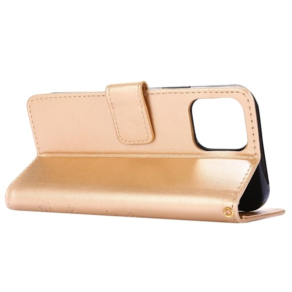 iPhone 12 / 12 Pro - Blomster Etui - Guld Guld Guld