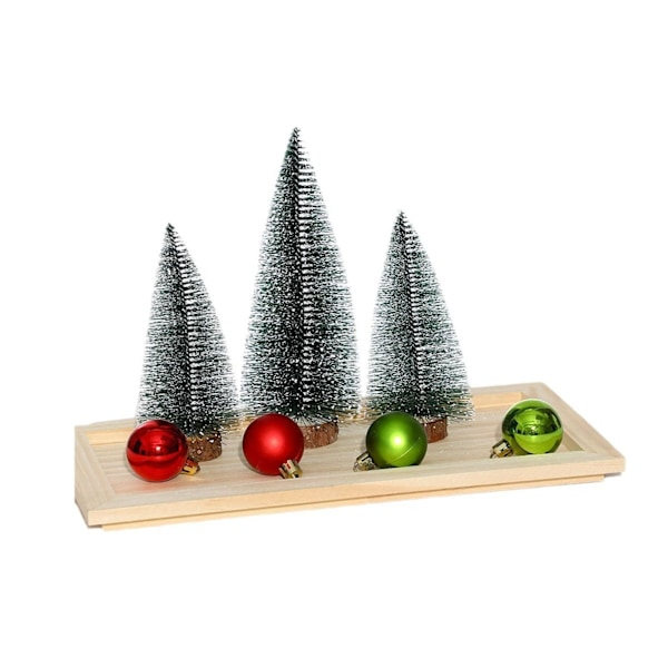 Kunstig Miniature Juletræ, Mini Fyrretræer med Træbase, Juletræ til Festlige Bord Juledekorationer