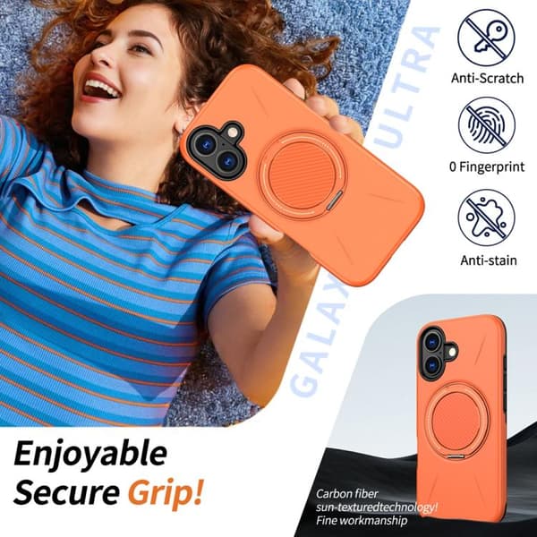 iPhone 17 Case - Metal with Rotation Function and MagSafe TPU Hybrid PC Orange
