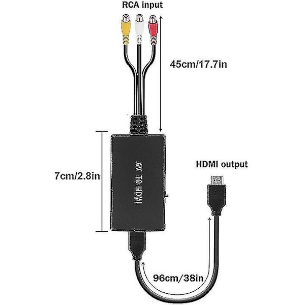 RCA til HDMI-konverter, komposit til HDMI-adapter understøtter 1080p PAL/NTSC-