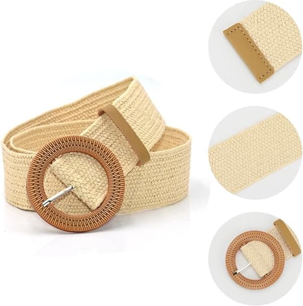 Elastiska stretchbälten, bohemiskt vävt flätat midjebälte för kvinnor, beige/svart/brun/randigt, set om 4
