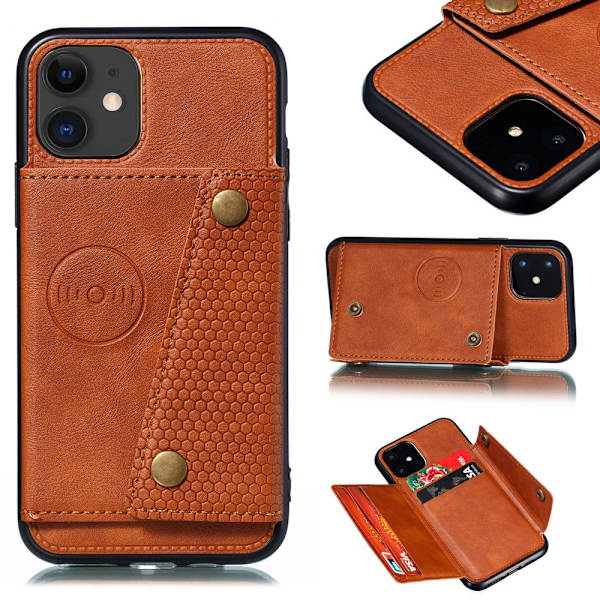 iPhone 12 Mini - Stylish Retro Case with Card Holder Röd
