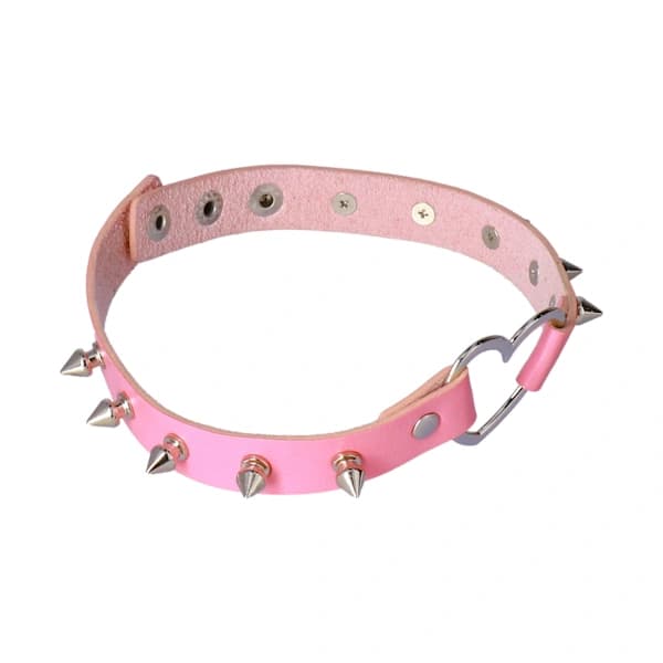 Rosa PU Læder Choker Halskæde med Hjerteformede Legeringsnitter Justerbart Smykketilbehør[co]
