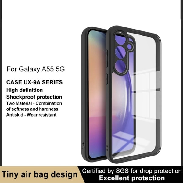 IMAK Galaxy A55 5G Cover Hybrid HD Sort/Transparent