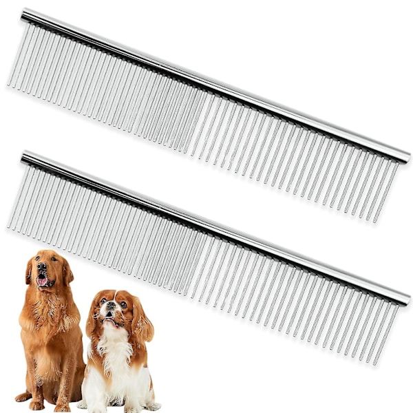 Stainless Steel Pet Grooming Comb, 19 X 3.5 Cm Rounded Teeth Dog Comb Greyhound Comb Grooming Tools For Large Medium And Small Dogs Cats Horse