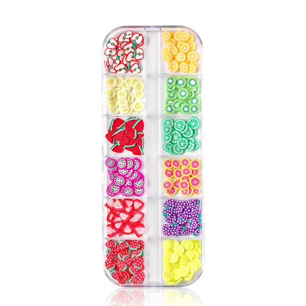 12 Grids 3D Fruit Nail Art Slices,Fruit Sliced Sequins Nail Supplies Stickers Decoration Fruits Banana Lemon Strawberry Cherry