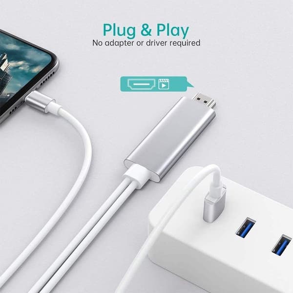 Lightning til HDMI-kabeladapter, iPhone iPad til TV, 1080p
