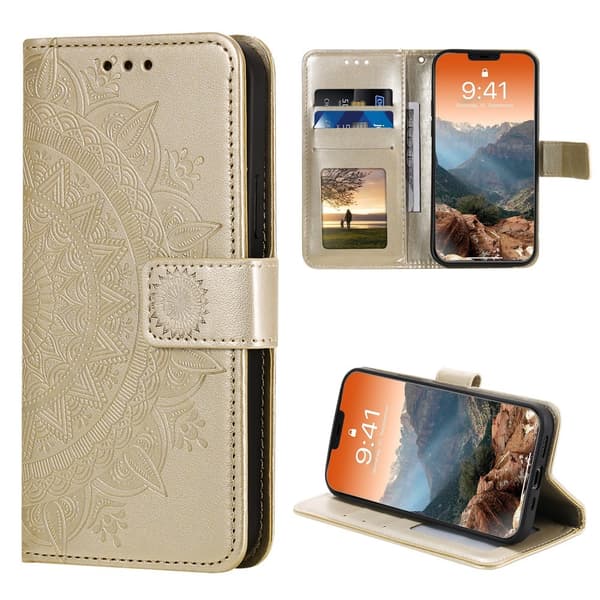 iPhone 12 / 12 Pro - Mandala-kotelo - Kulta Gold Guld