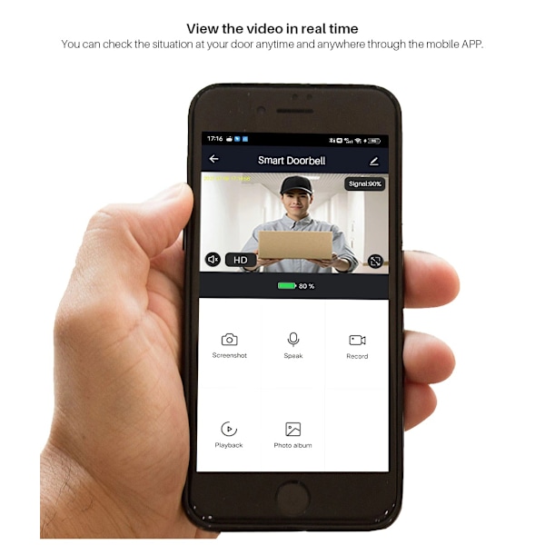 Smart videodörrklocka med kabel och ringklocka, upplösning, ljud, realtidsavisering, moln- och SD-kortlagring