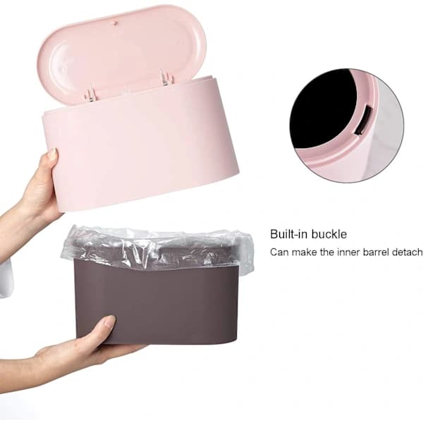 Liten papperskorg med tryckknapp för kontor (rosa) [CO]