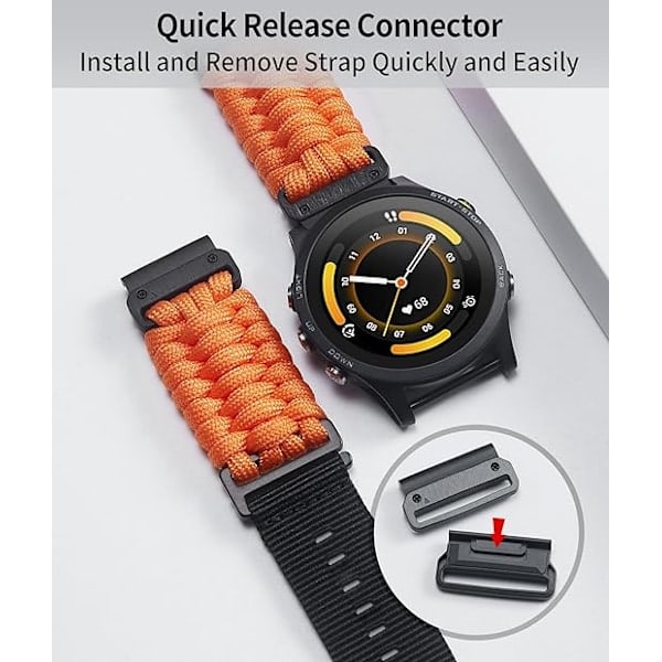 Yhteensopiva Garmin Watch Strap 20mm kanssa, Kestävä Punottu Nylon Urheilu Vaihtoranneke Sopii Forerunner/Instinct/Fenix/Descent Oranssi