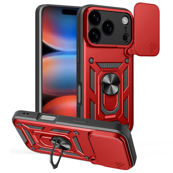 iPhone 17 Pro Max Armor Metal Ring Camera Slider Case - Red Röd red
