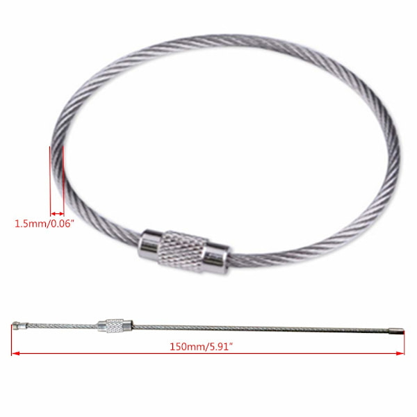Wire nøglering kabel (10 stk.) Tyk rustfrit stål nøglering wire loops med sikker skruelås til ophængning af bagagemærker