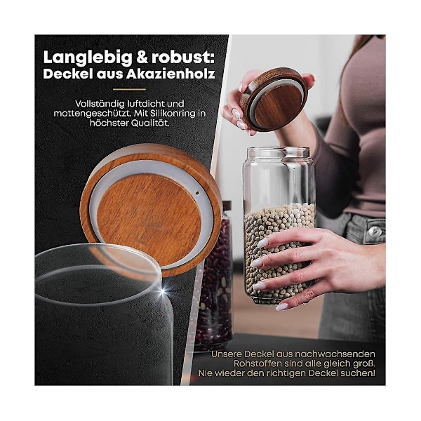 Opbevaringsglas med låg 1 liter [2 x 1000 ml] - Elegant glasbeholder med låg sæt