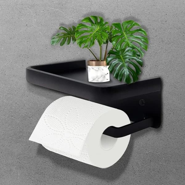 WC-paperiteline hyllyllä, musta WC-paperiteline