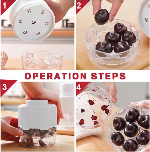 7 in 1 Cherry Pitter, Olive and Cherry Pitter 7 Holes, Multiple Cherry Seed Remover, Red White White