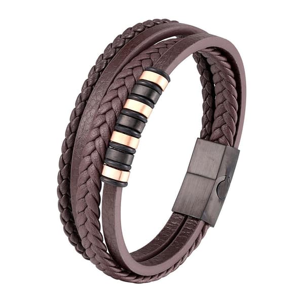 Stylish High-Quality Durable Woven Leather Bracelet Brown-Gold Brun-Guld 21CM
