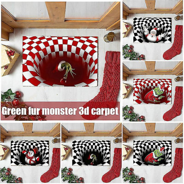 Jul 3D Illusion Dørmåtte Skridsikker Gulvmåtte Sengemåtte Til Soveværelse Stue Børn 80X120cm Sort Grinch Hånd Sort Grinch Hånd 80X120cm