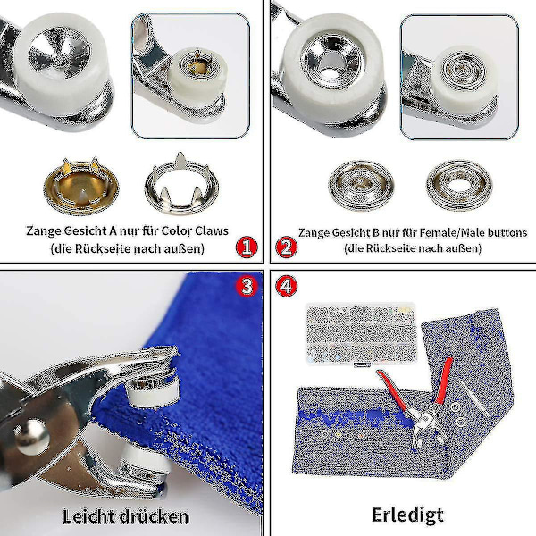 Trykknapper, Trykknappesæt med Tang 200 Sæt Trykknapper Metal, 10 Farver Sytilbehør Knapper Knapper Til Syning På Værktøjer Snaps Fo