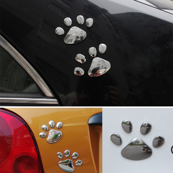 Bildekor stickers tassar hund 3D - Flera färger Silvergrå, 2st