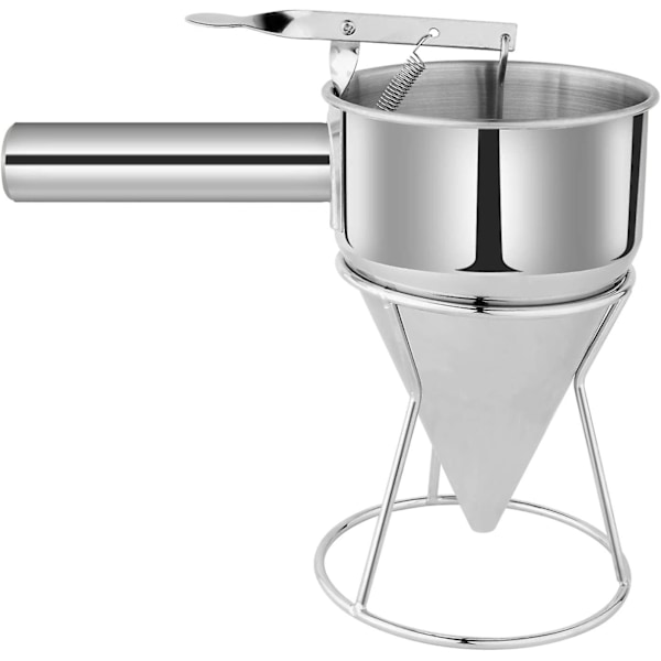 Rustfrit stål pandekagedej dispenser tragt med stativ er perfekt til kager, Takoyaki eller en