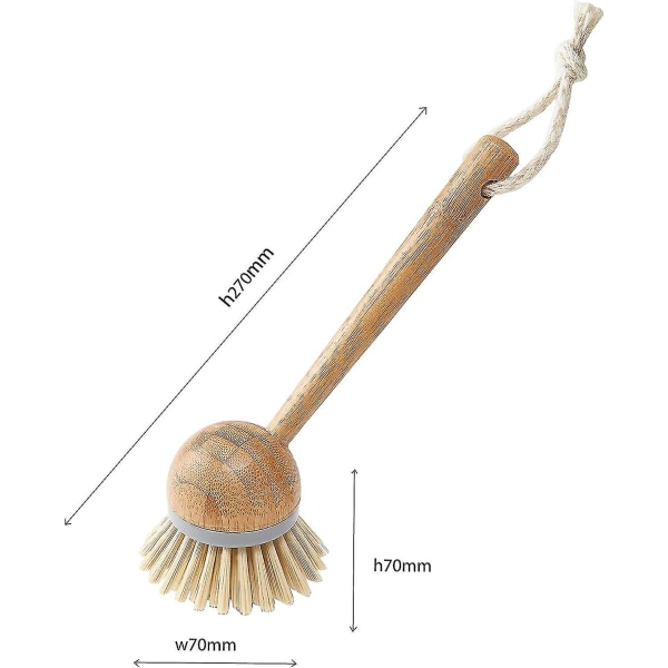 Oppvaskbørste med naturlig bambusfinish, klassisk retrostil, naturlig og grå, grå/tre, 22 x 7 x 6 cm