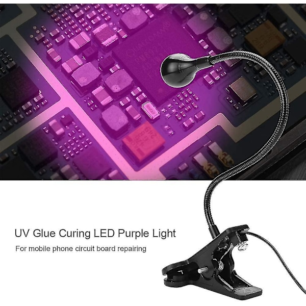 Stor svart LED UV-lampa med svanhals och klämma för UV-gel nagelhärdning, mobiltelefonreparation - 395nm, 5v USB-ingång