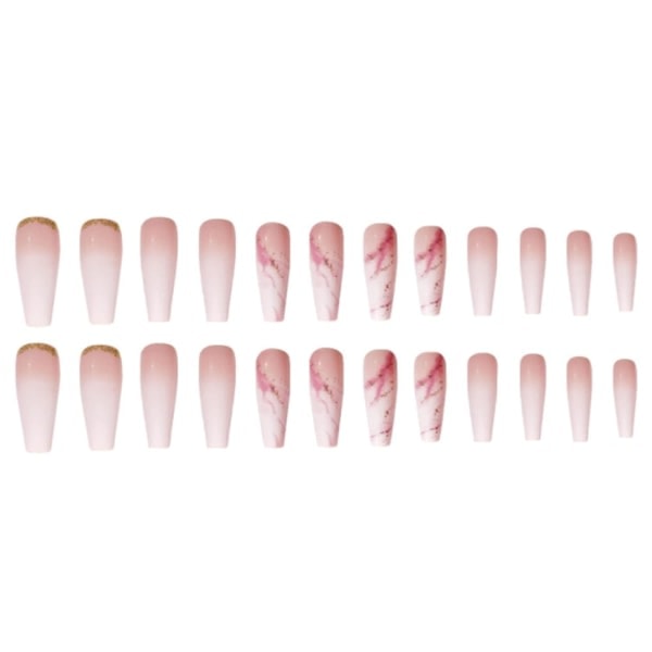 Lange trykk på negler Gradient Fake Nails Full Dekning Bling Løsnegler for kvinner og jenter 24 stk