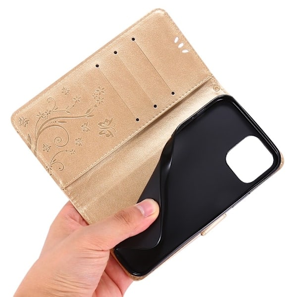 iPhone 12 / 12 Pro - Blomster Etui - Guld Guld Guld