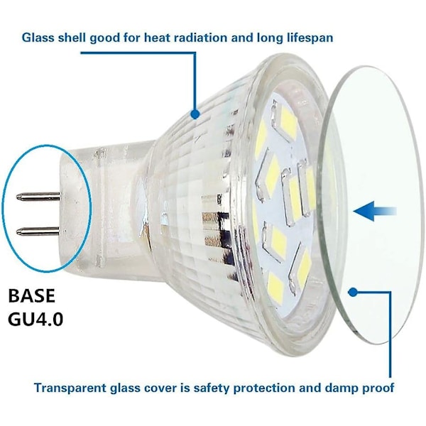 2w Mr11 Gu4 Led-lampa 12 Volt Kallt Vit 6000k, 20w Halogenersättning, Mr11 G4/gu4.0 Led Spot Light För Hem, Landskap, Infälld