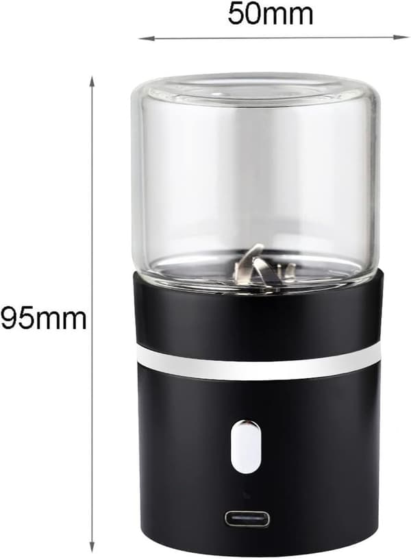 Mini Elektrisk Urtekværn, USB-C Genopladelig, 400mAh, Dobbelte Rustfri Stålblade, 50ml Glasbeholder Til Hjem Og Rejser, Sort